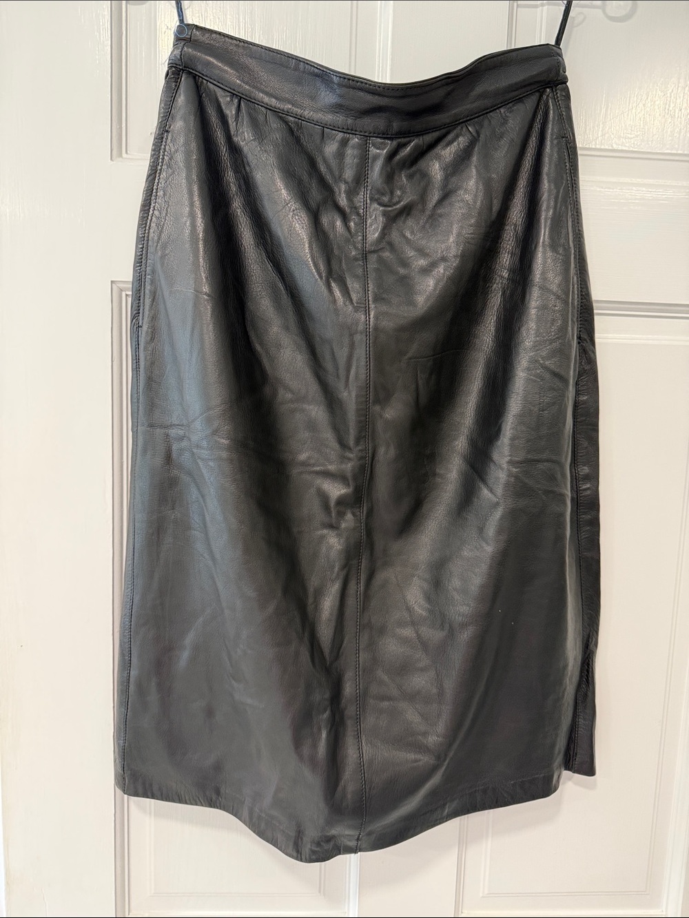 Vintage Emanuel Ungaro Paris Black Leather Pencil Skirt.